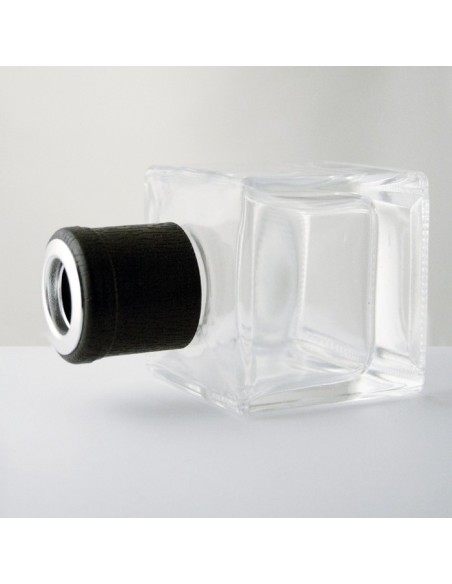 BOTELLA CUADRADA 100 ML + TAPA NEGRA + OBTURADOR